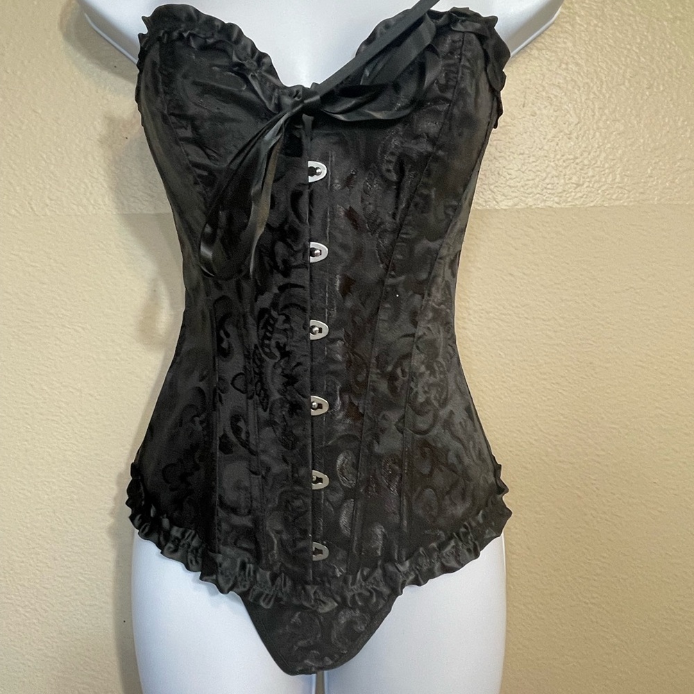 Lace up Boned Overbust Corset and Gstring